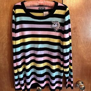NWT Hot Topic Pastel Striped Unicorn Sweater- Junior’s Sizes